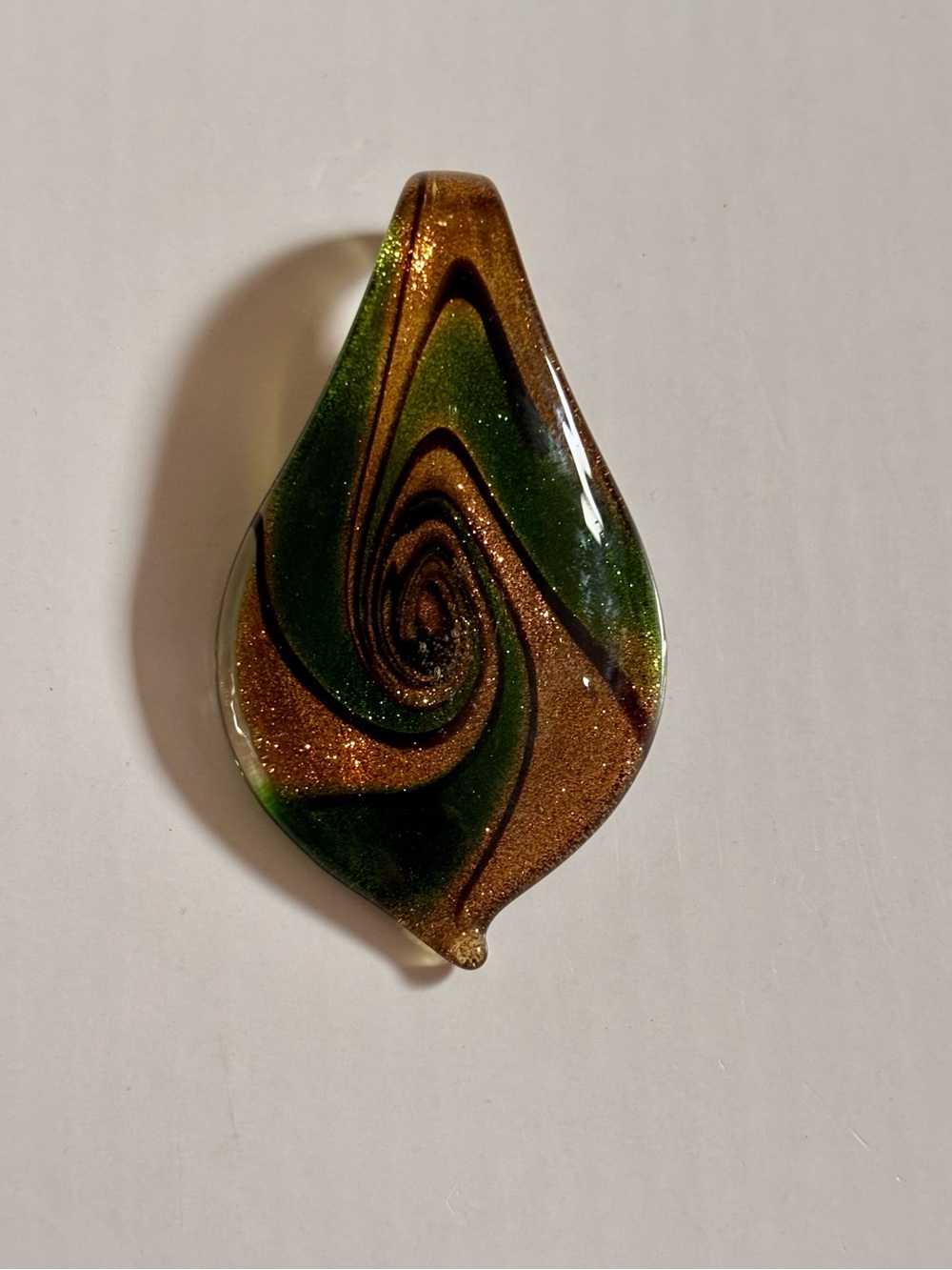 Handcrafted Green and Gold Swirl Glass Pendant Lampwork